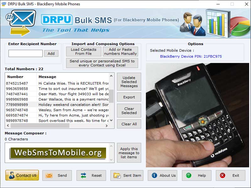 Screenshot of BlackBerry Mobile SMS 6.0.1.4