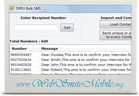 Screenshot of Web SMS to Mobile GSM