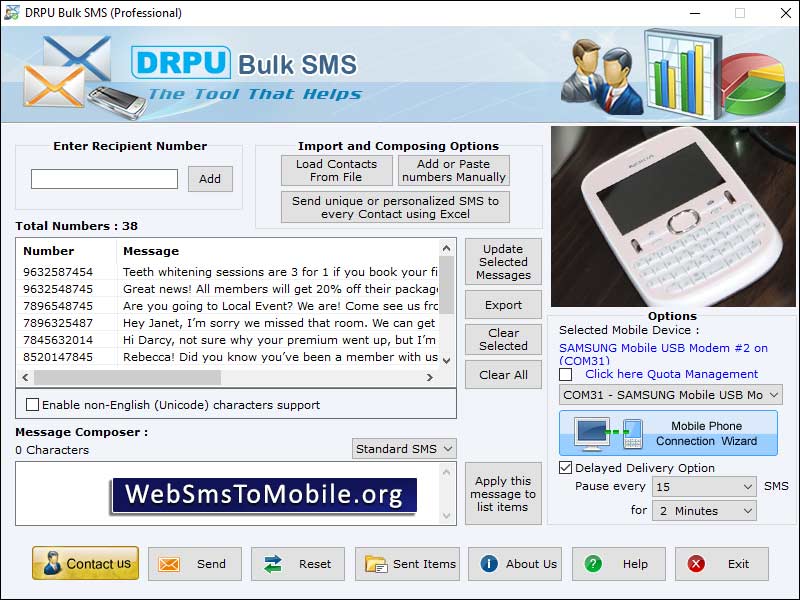 Screenshot of Web SMS to Mobile GSM