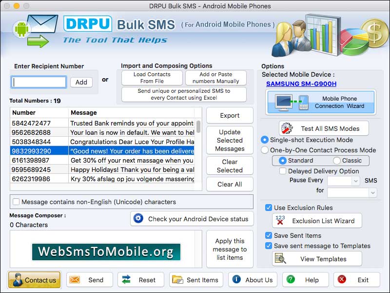 Screenshot of Mac Bulk SMS Android Phone