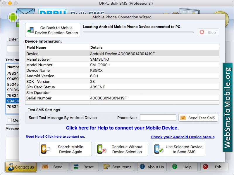 Screenshot of Bulk SMS Software for Mac