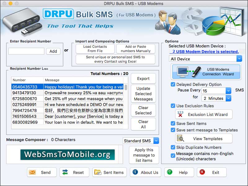 Screenshot of Mac Bulk SMS Modem