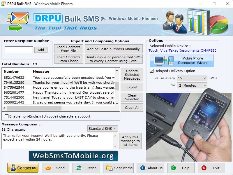 Screenshot of Web SMS Windows Mobile 8.2.1.0