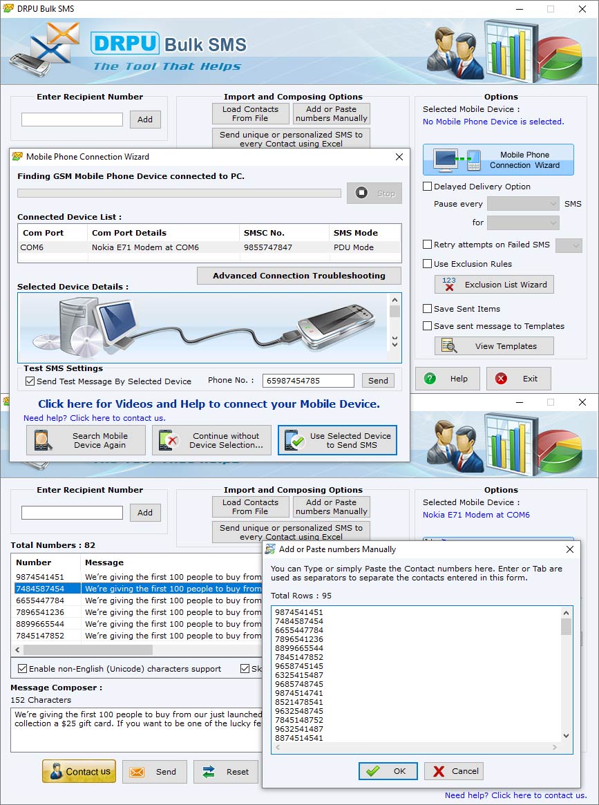 Screenshot of Web SMS to GSM Mobile