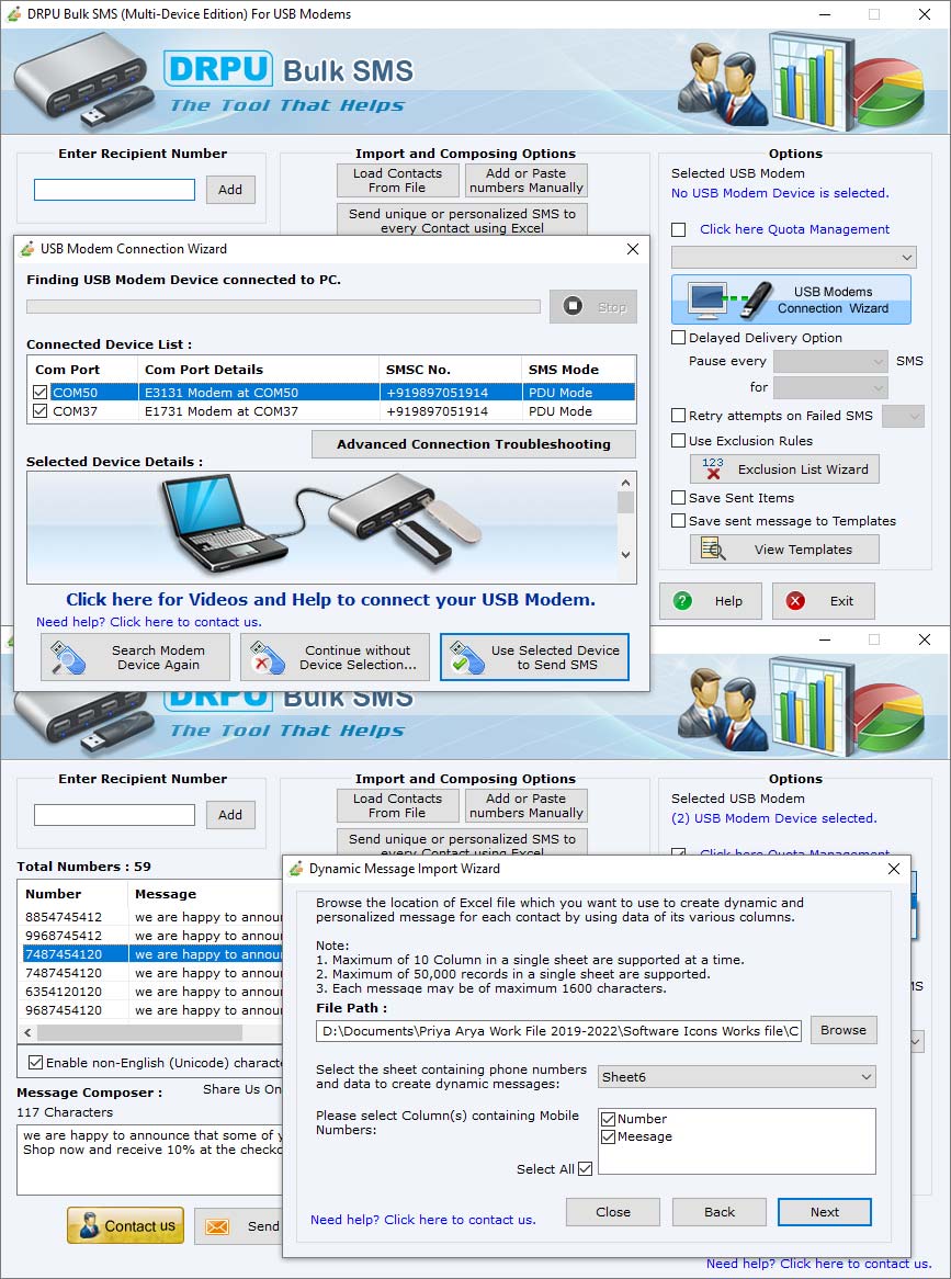Screenshot of SMS Modem USB