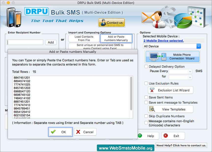 Add or Paste numbers Manually