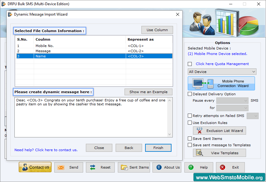 Selected File Column Information