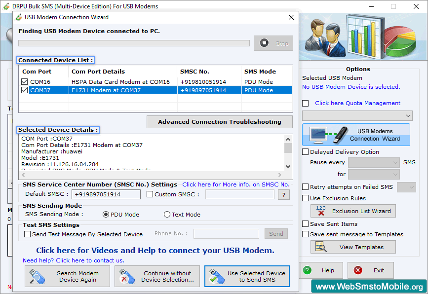 USB Modem Connection Wizard