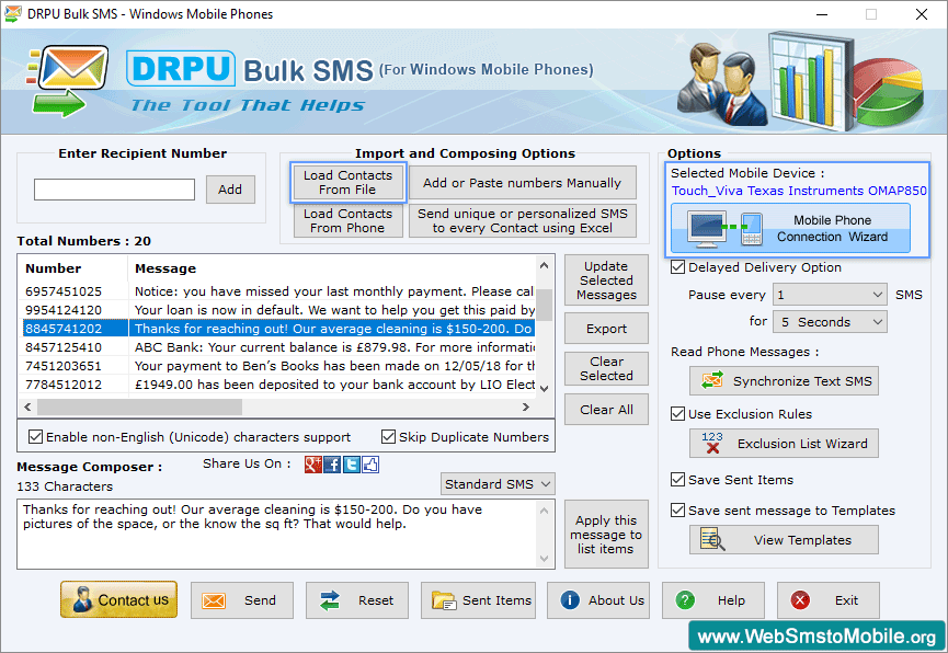 Bulk SMS Software for Windows Mobile Phones